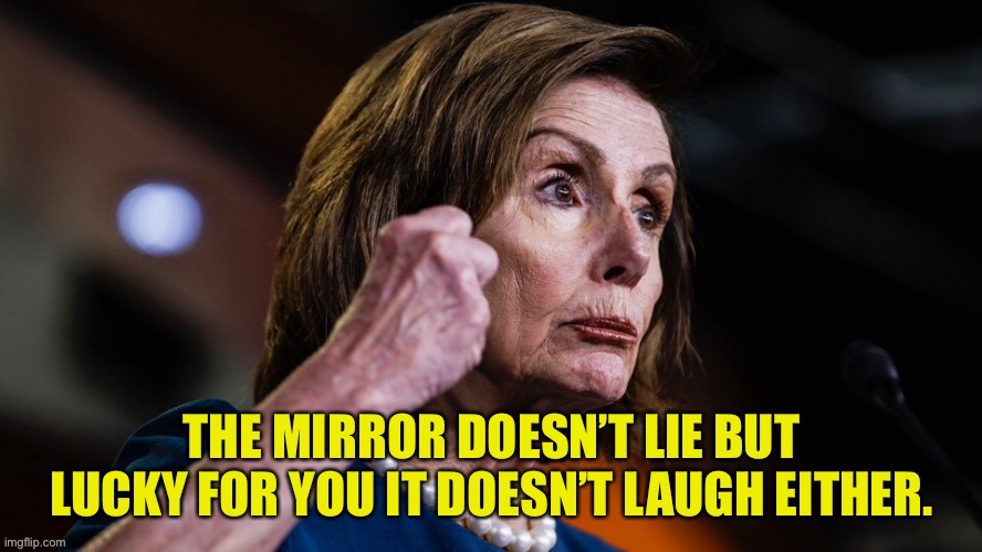 Nancy Pelosi | image tagged in the mirror,lie,laugh,nancy pelosi,politics | made w/ Imgflip meme maker