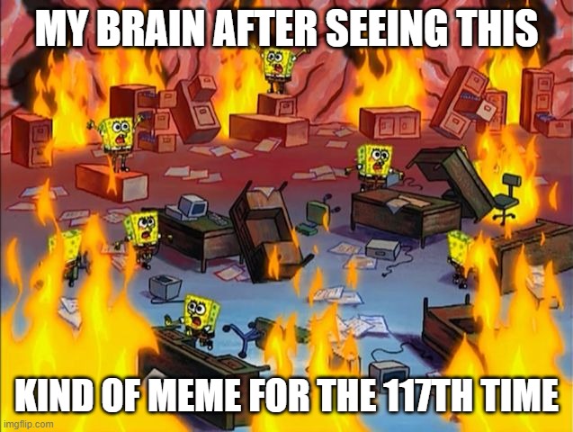 MY BRAIN AFTER SEEING THIS KIND OF MEME FOR THE 117TH TIME | image tagged in spongebob fire | made w/ Imgflip meme maker