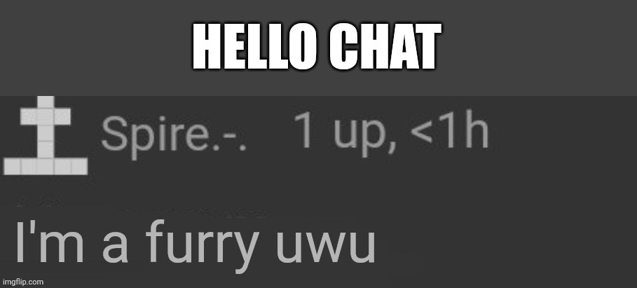 How's everyone doing? | HELLO CHAT | image tagged in spire caught in 4k being a furry | made w/ Imgflip meme maker