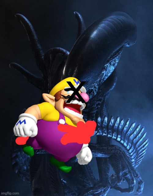 Wario gets stab by an xenomorph's tail.mp3 | image tagged in wario dies,wario,xenomorph,alien | made w/ Imgflip meme maker