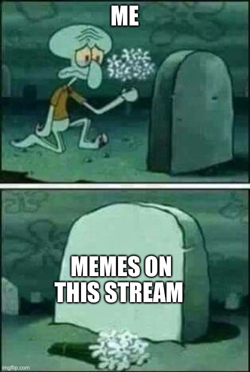 Dead stream | ME; MEMES ON THIS STREAM | image tagged in squidward gravestone meme | made w/ Imgflip meme maker