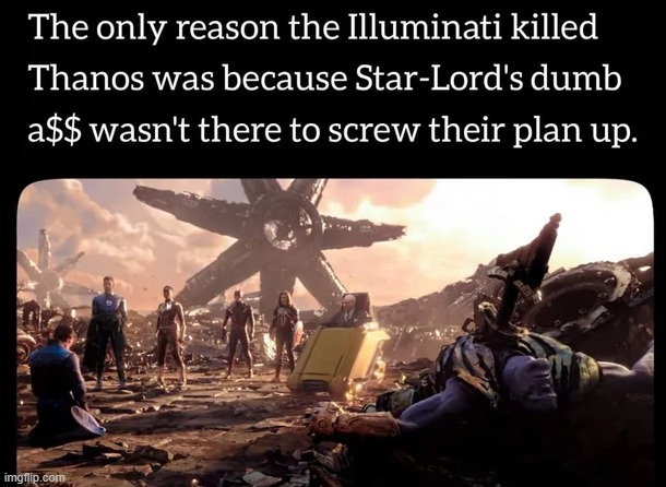 Earth 838 was Sucessful Because... | image tagged in thanos,starlord | made w/ Imgflip meme maker