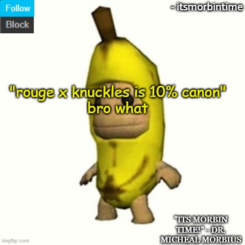 10%? | "rouge x knuckles is 10% canon"
bro what | image tagged in announcement | made w/ Imgflip meme maker