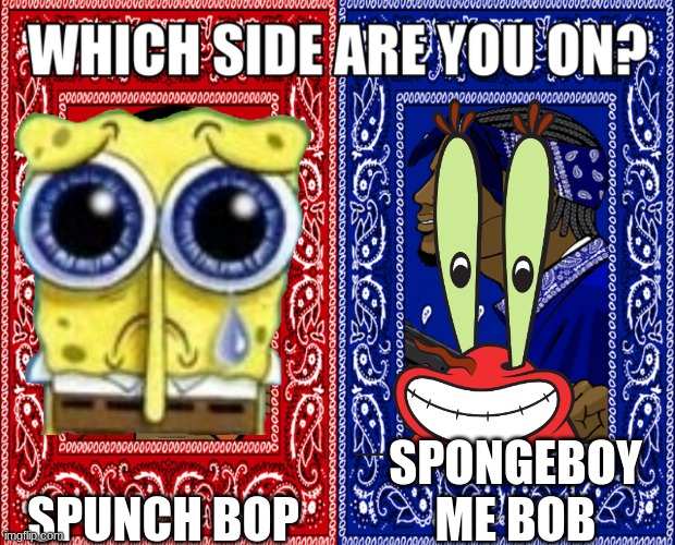 Which Side Are You On? | SPONGEBOY ME BOB; SPUNCH BOP | image tagged in which side are you on | made w/ Imgflip meme maker