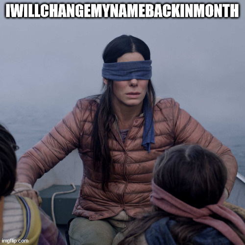 Bird Box Meme | IWILLCHANGEMYNAMEBACKINMONTH | image tagged in memes,bird box | made w/ Imgflip meme maker