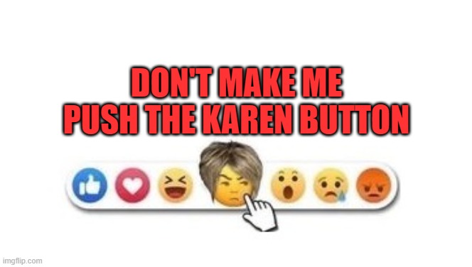 Karen Button | DON'T MAKE ME PUSH THE KAREN BUTTON | image tagged in omg karen,democrats,republicans,funny memes,america | made w/ Imgflip meme maker