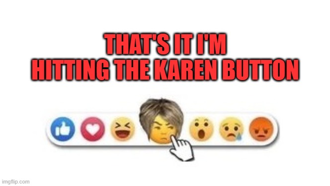That's It, KAREN!!! | THAT'S IT I'M HITTING THE KAREN BUTTON | image tagged in karen,funny memes,repost police | made w/ Imgflip meme maker