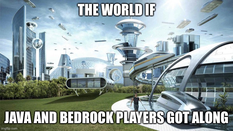 Minecrafters UPVOTE THIS | THE WORLD IF; JAVA AND BEDROCK PLAYERS GOT ALONG | image tagged in the future world if | made w/ Imgflip meme maker