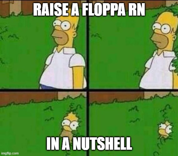 Raise a Floppa in a nutshell | RAISE A FLOPPA RN; IN A NUTSHELL | image tagged in homer simpson in bush - large | made w/ Imgflip meme maker