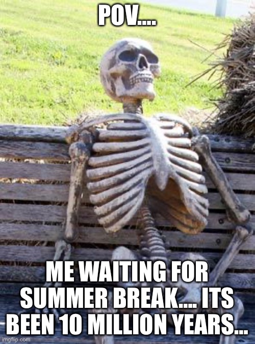 Waiting Skeleton For Summer break | POV…. ME WAITING FOR SUMMER BREAK…. ITS BEEN 10 MILLION YEARS… | image tagged in memes,waiting skeleton | made w/ Imgflip meme maker