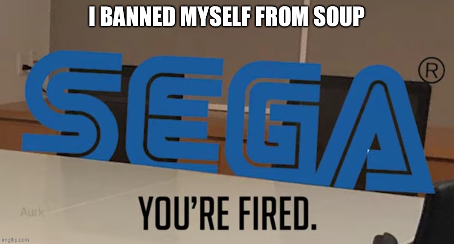 I BANNED MYSELF FROM SOUP | image tagged in you re fired | made w/ Imgflip meme maker