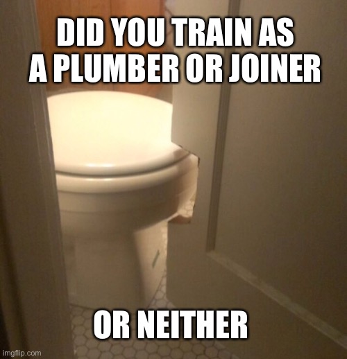 Joiner or plumber | DID YOU TRAIN AS A PLUMBER OR JOINER; OR NEITHER | image tagged in joiner,plumber,or neither,training,carpenter,total failure | made w/ Imgflip meme maker