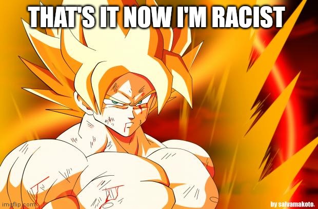 goku beat up super saiyan | THAT'S IT NOW I'M RACIST | image tagged in goku beat up super saiyan | made w/ Imgflip meme maker