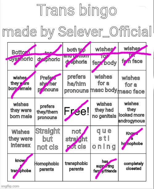 Trans Bingo | image tagged in trans bingo | made w/ Imgflip meme maker