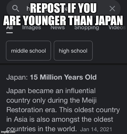 High Quality Repost if you are younger than Japan Blank Meme Template