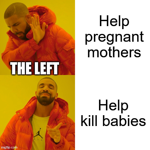 Drake Hotline Bling Meme | Help pregnant mothers Help kill babies THE LEFT | image tagged in memes,drake hotline bling | made w/ Imgflip meme maker