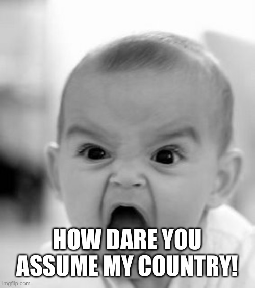 Angry Baby Meme | HOW DARE YOU ASSUME MY COUNTRY! | image tagged in memes,angry baby | made w/ Imgflip meme maker