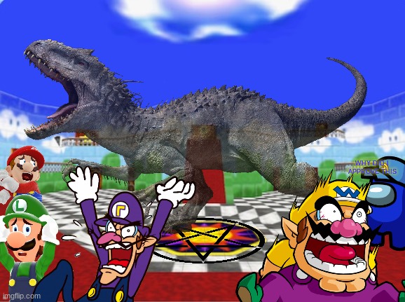Wario and his friends dies after they summoned the spirit of the Indominus Rex at 3:AM.mp3 | WHY DID I APPROVE THIS | image tagged in wario dies,wario,jurassic park,jurassic world,hybrid,ghost | made w/ Imgflip meme maker