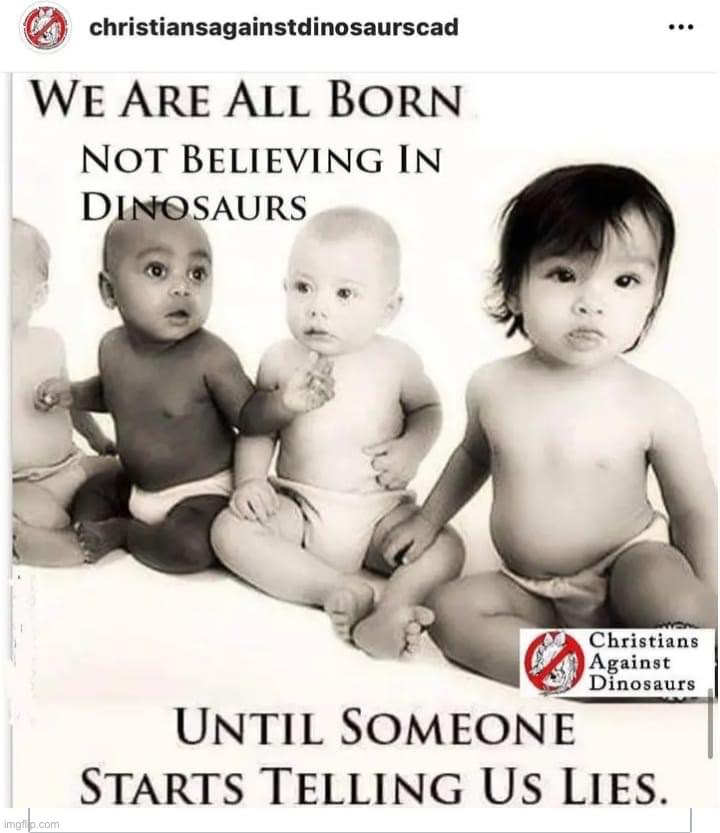 Did you believe in dinosaurs as a newborn? | image tagged in we are all born not believing in dinosaurs | made w/ Imgflip meme maker