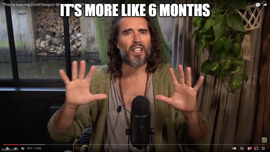 Russell Brand | IT'S MORE LIKE 6 MONTHS | image tagged in russell brand | made w/ Imgflip meme maker