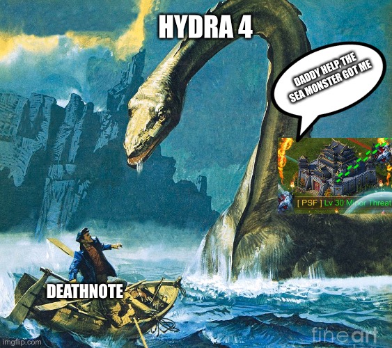 HYDRA 4; DADDY HELP, THE SEA MONSTER GOT ME; DEATHNOTE | made w/ Imgflip meme maker