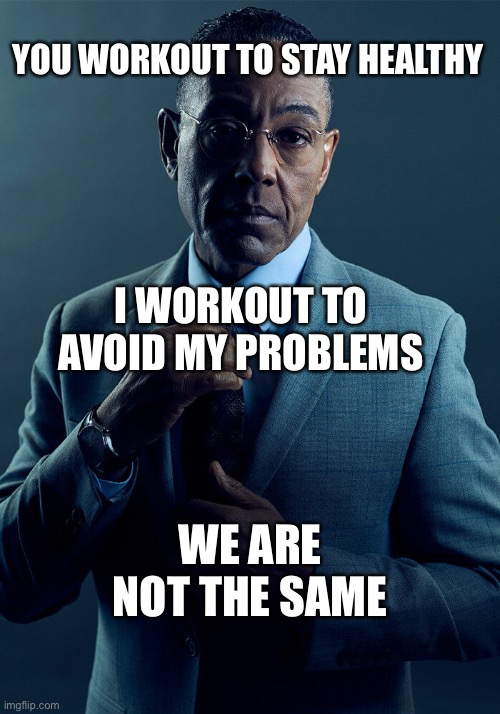 Gus Fring we are not the same |  YOU WORKOUT TO STAY HEALTHY; I WORKOUT TO AVOID MY PROBLEMS; WE ARE NOT THE SAME | image tagged in gus fring we are not the same | made w/ Imgflip meme maker