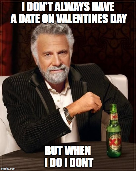 The Most Interesting Man In The World Meme | I DON'T ALWAYS HAVE A DATE ON VALENTINES DAY BUT WHEN I DO I DONT | image tagged in memes,the most interesting man in the world | made w/ Imgflip meme maker