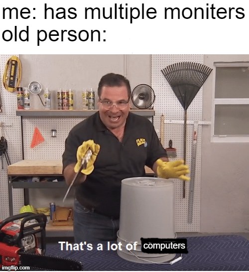 ...yes......"computers" | me: has multiple moniters
old person:; computers | image tagged in thats a lot of damage | made w/ Imgflip meme maker