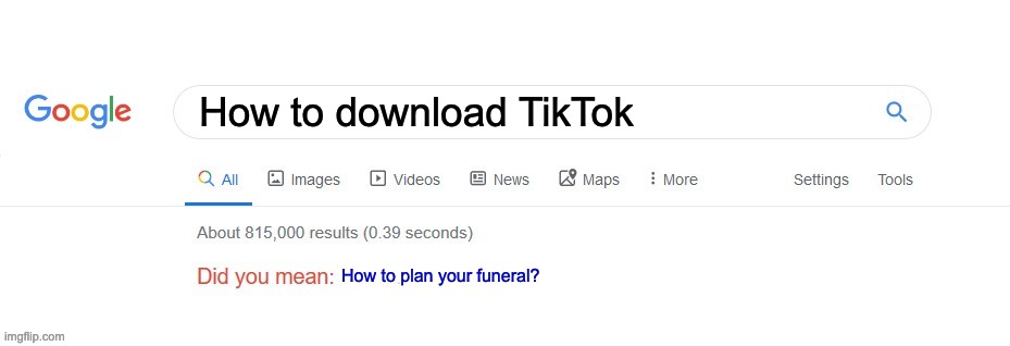 Did you mean? | How to download TikTok; How to plan your funeral? | image tagged in did you mean | made w/ Imgflip meme maker