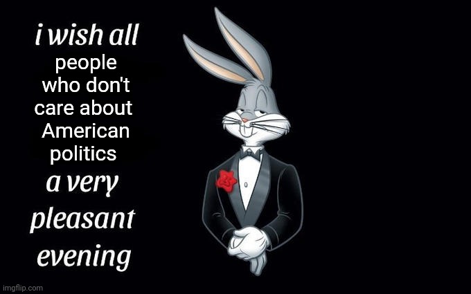 œ | people who don't care about 
American politics | image tagged in i wish all the x a very pleasant evening,memes,politics lol | made w/ Imgflip meme maker