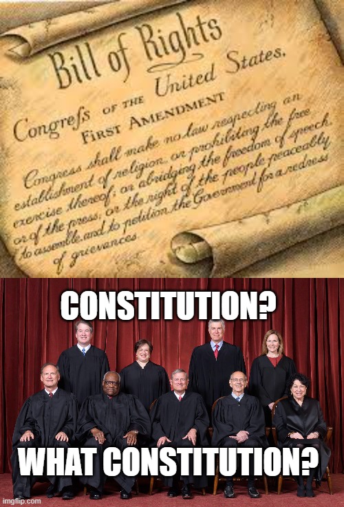 Someone needs to brush up on the U.S. Constitution and what it says | CONSTITUTION? WHAT CONSTITUTION? | image tagged in constitution,supreme court | made w/ Imgflip meme maker