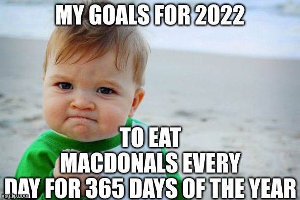 Success Kid Original | TO EAT MACDONALS EVERY DAY FOR 365 DAYS OF THE YEAR; MY GOALS FOR 2022 | image tagged in memes,success kid original | made w/ Imgflip meme maker