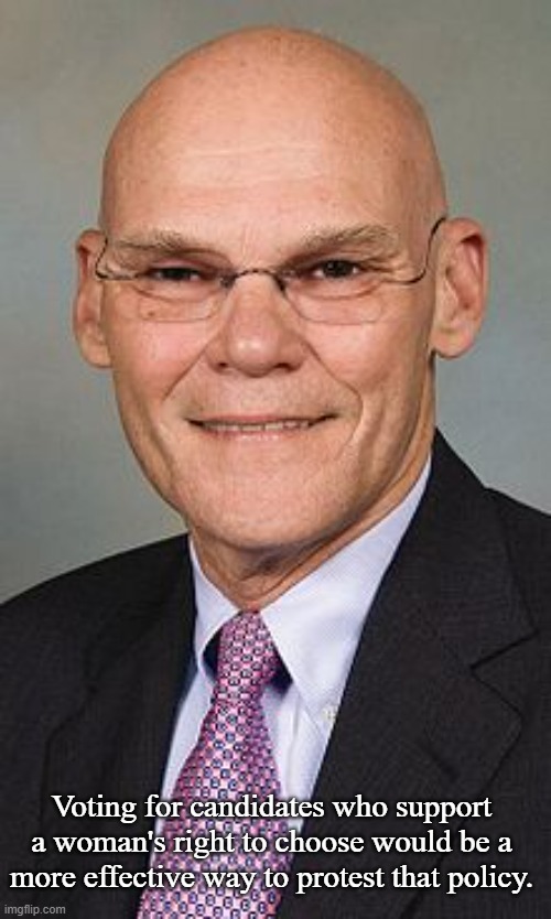 James Carville | Voting for candidates who support a woman's right to choose would be a more effective way to protest that policy. | image tagged in james carville | made w/ Imgflip meme maker