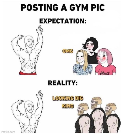 image tagged in expectation vs reality,gym memes,giga chad | made w/ Imgflip meme maker