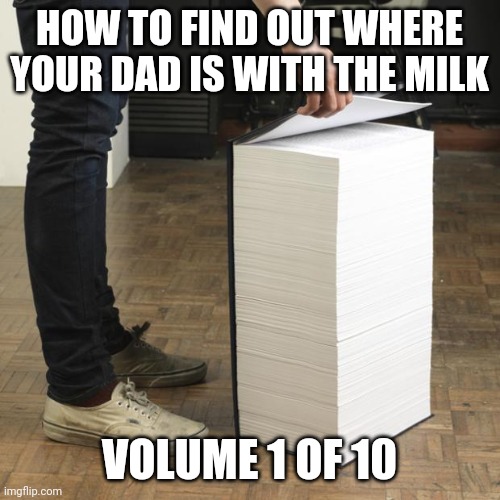 Wikipedia Book | HOW TO FIND OUT WHERE YOUR DAD IS WITH THE MILK; VOLUME 1 OF 10 | image tagged in wikipedia book | made w/ Imgflip meme maker