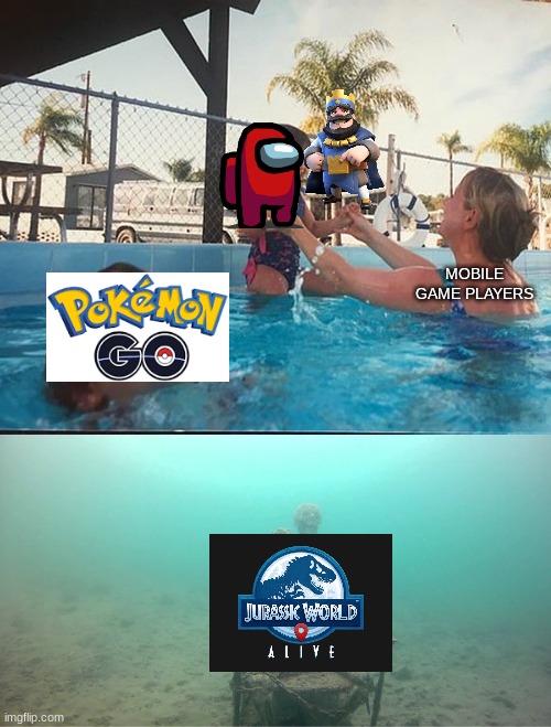 Mobile games | MOBILE GAME PLAYERS | image tagged in mother ignoring kid drowning in a pool | made w/ Imgflip meme maker