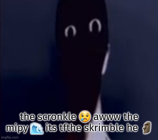 Scronkle | the scronkle 😢 awww the mipy 🌊 its tfthe skrimble he 🗿 | image tagged in alternative,nation | made w/ Imgflip meme maker