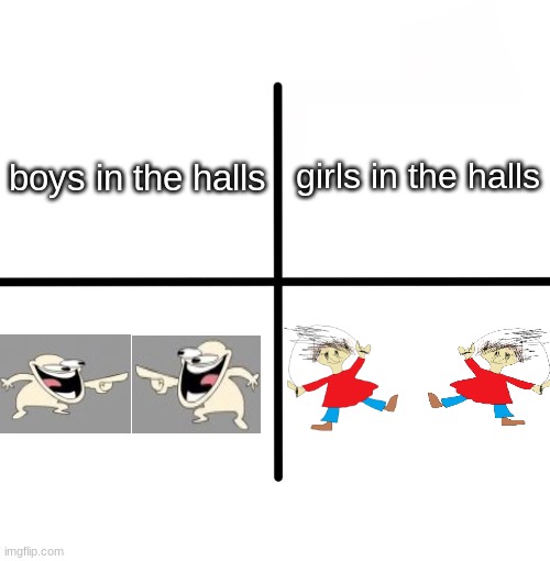 boy vs girl | girls in the halls; boys in the halls | image tagged in memes | made w/ Imgflip meme maker