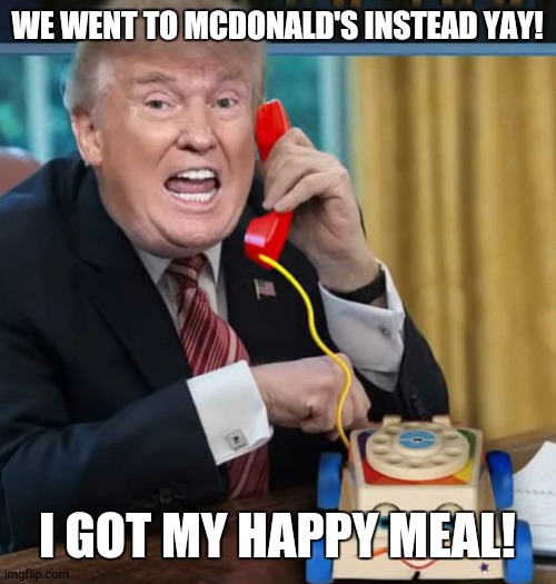 there can be a positive way to spin this for side orange | WE WENT TO MCDONALD'S INSTEAD YAY! I GOT MY HAPPY MEAL! | image tagged in i'm the president,rumpt,chickens,roosting | made w/ Imgflip meme maker