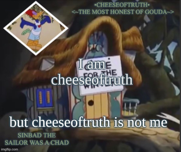 :thumbs up: | I am cheeseoftruth; but cheeseoftruth is not me | image tagged in cheeseoftruth's other template | made w/ Imgflip meme maker