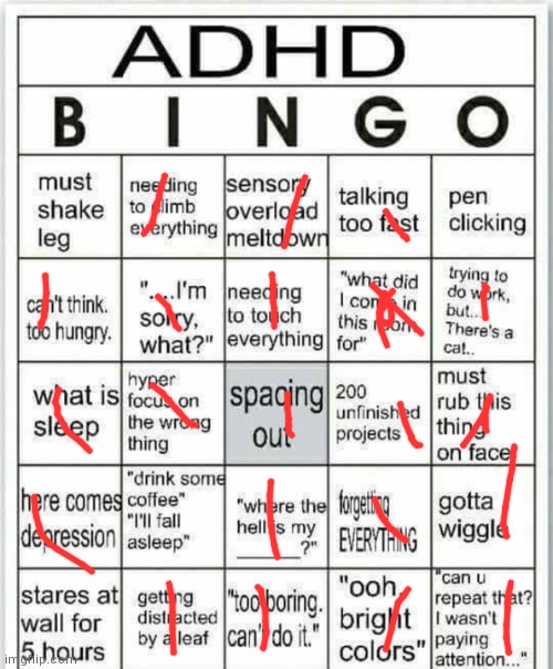 adhd bingo | image tagged in adhd bingo | made w/ Imgflip meme maker