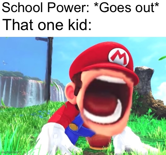 Always |  School Power: *Goes out*; That one kid: | image tagged in mario screaming,funny,memes,school,relatable | made w/ Imgflip meme maker