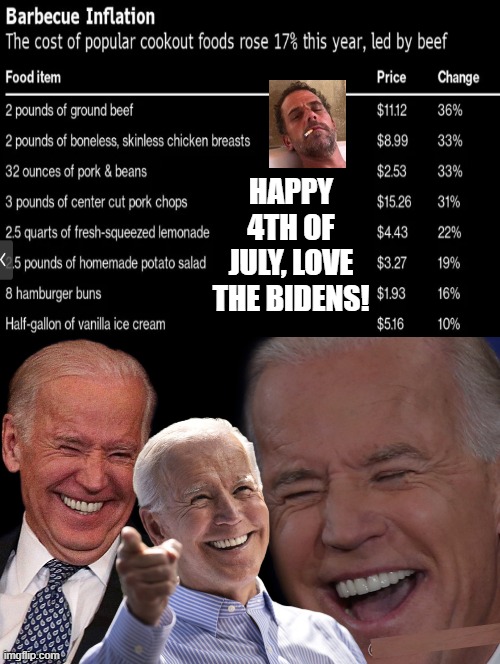 Happy 4th of July, love the Biden's! | HAPPY 4TH OF JULY, LOVE THE BIDENS! | image tagged in 4th of july,hunter biden,joe biden,inflation | made w/ Imgflip meme maker