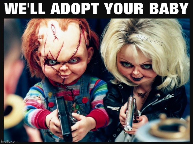 image tagged in horror movie,chucky,bride of chucky,tiffany valentine,dolls,monsters | made w/ Imgflip meme maker