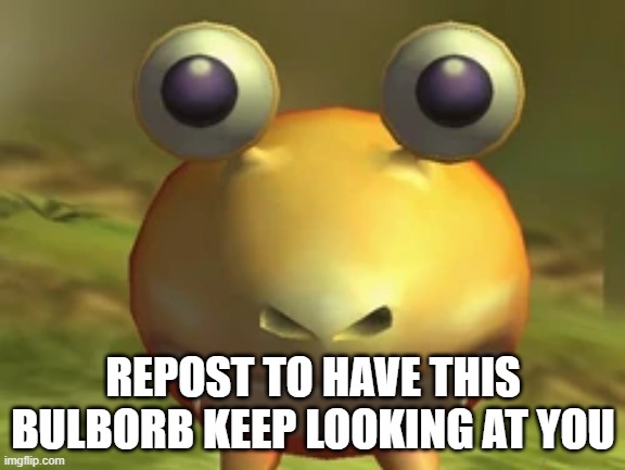 bulborb looking at the player | REPOST TO HAVE THIS BULBORB KEEP LOOKING AT YOU | image tagged in bulborb looking at the player | made w/ Imgflip meme maker