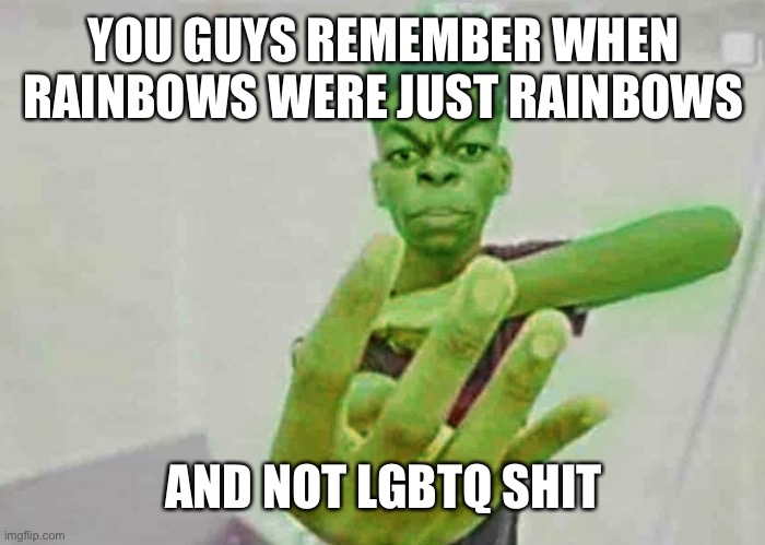 Beast Boy Holding Up 4 Fingers | YOU GUYS REMEMBER WHEN RAINBOWS WERE JUST RAINBOWS; AND NOT LGBTQ SHIT | image tagged in beast boy holding up 4 fingers | made w/ Imgflip meme maker