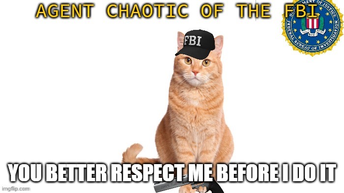 Chaotic Fbi | YOU BETTER RESPECT ME BEFORE I DO IT | image tagged in chaotic fbi | made w/ Imgflip meme maker