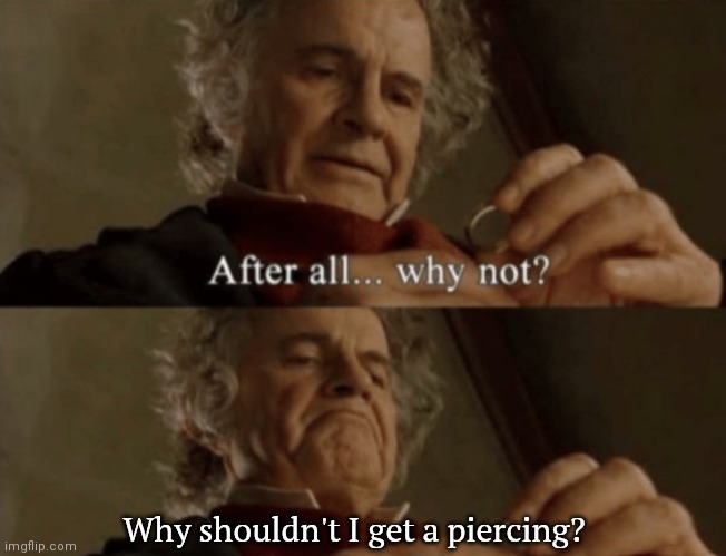 Get a piercing | Why shouldn't I get a piercing? | image tagged in after all why not | made w/ Imgflip meme maker