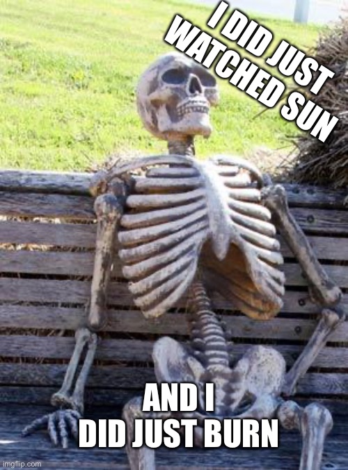 Watching Sun ☀️ | I DID JUST WATCHED SUN; AND I DID JUST BURN | image tagged in memes,waiting skeleton | made w/ Imgflip meme maker