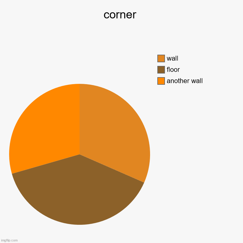 corner | another wall, floor, wall | image tagged in charts,pie charts | made w/ Imgflip chart maker